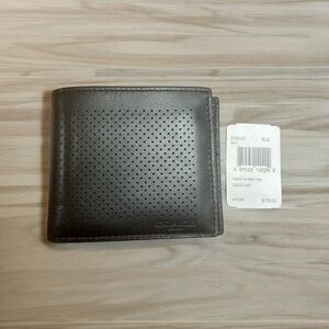 NWT Coach Perforated Leather Black Compact ID Wallet F75197